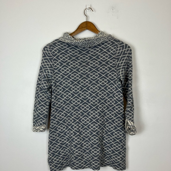 Anthropologie Moth Blue White Geometric Print Galena Cowl Neck Sweater - Picture 8 of 11